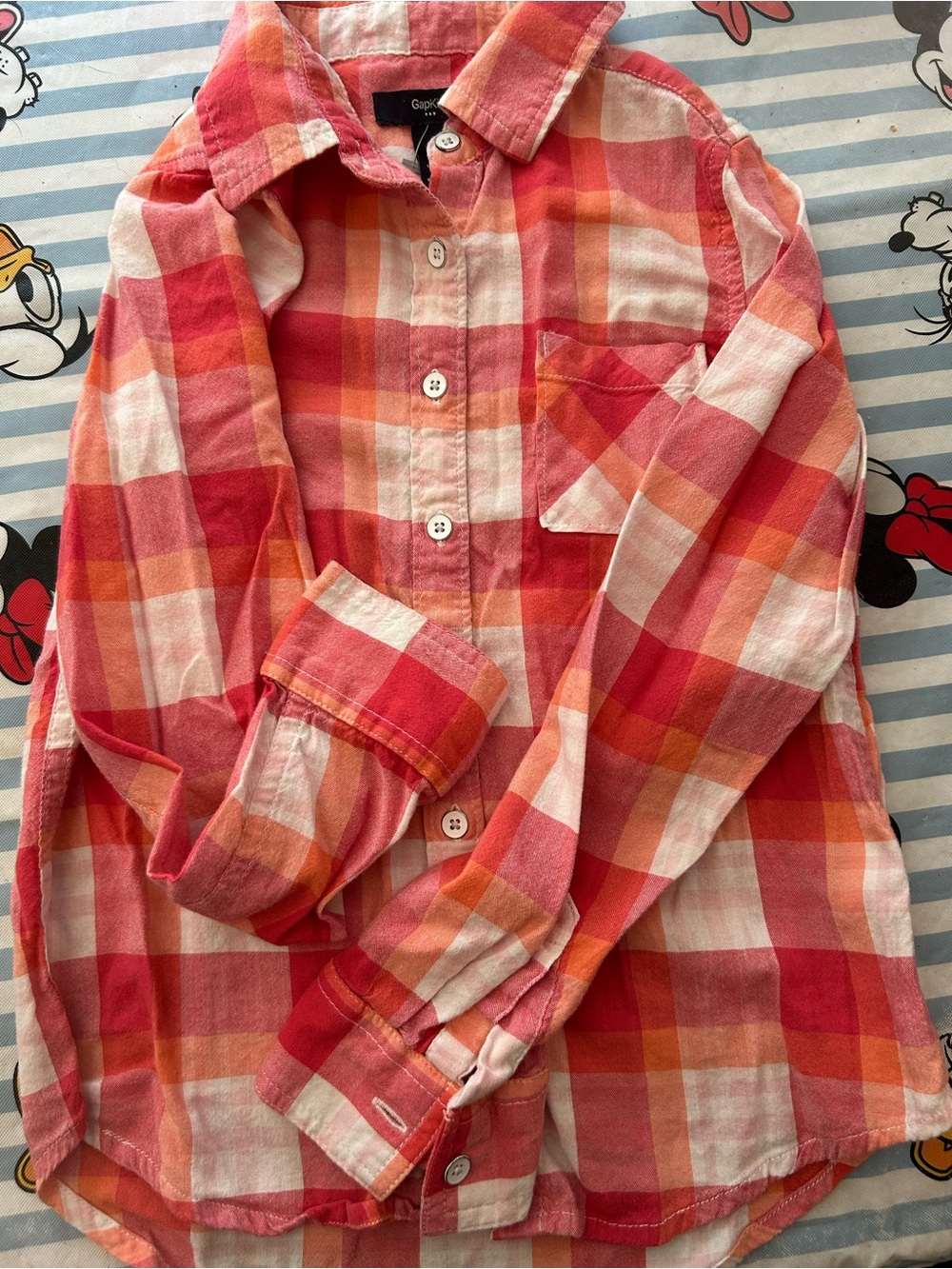 GAP Coral Pink & Orange Plaid Button-Down Shirt